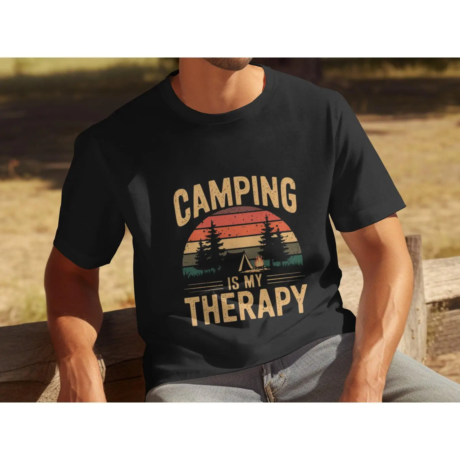 Outdoor Adventure Therapy - Camiseta Retrô Masculina para Camping: Minha